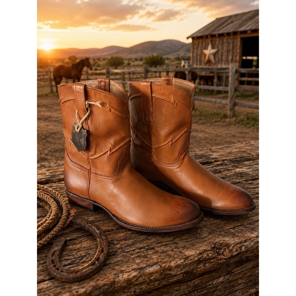 Cuero "The Austin" Handcrafted Designer Leather Boots Scotch Brown 15EE